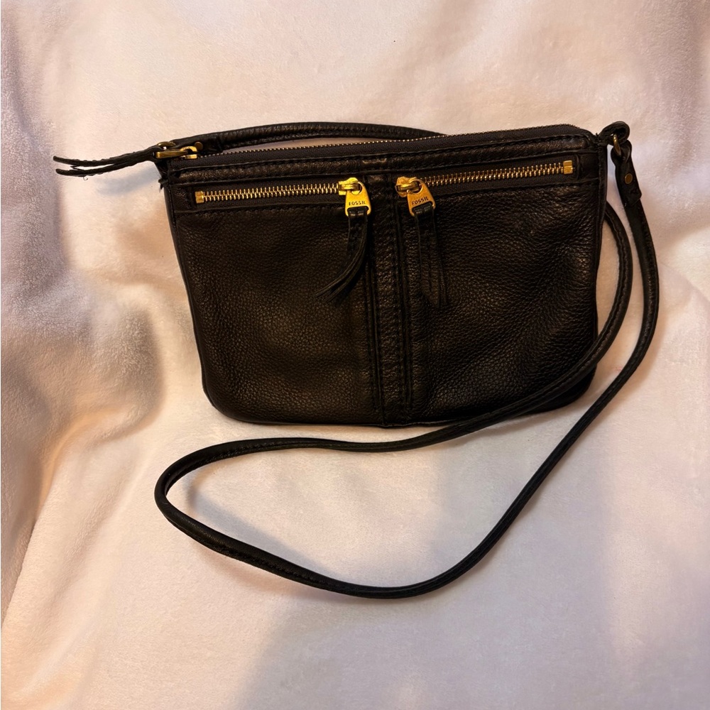 Fossil Black Crossbody Bag with Gold Accents